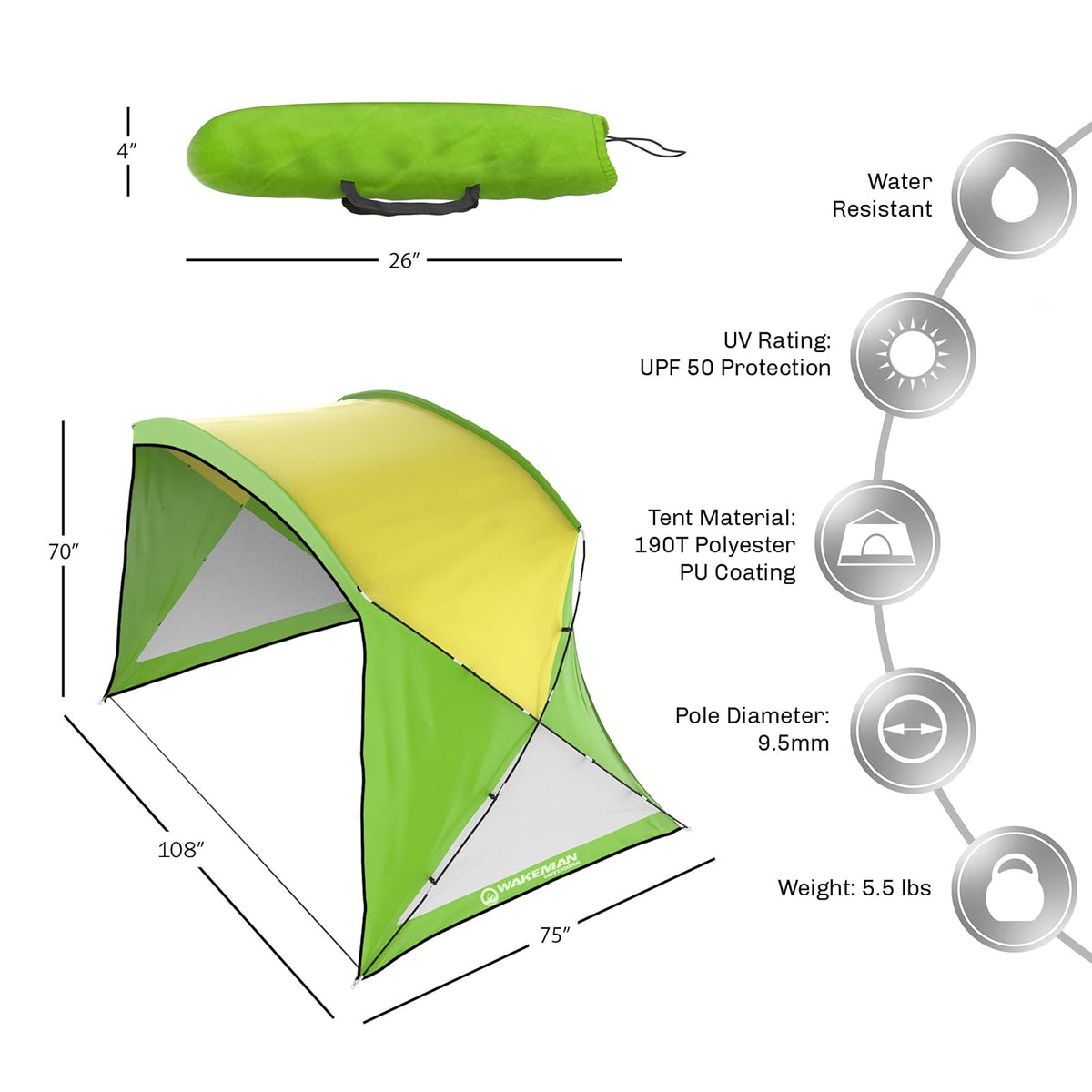 Wakeman Outdoor - Carpa de Playa con protección UV y Revestimiento Resistente al Agua para Eventos Deportivos y más con Bolsa de Transporte