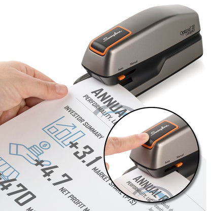 Swingline Optima Grip Grapadora eléctrica, capacidad de 20 hojas, recarga rápida, portátil, naranja/gris (48207)