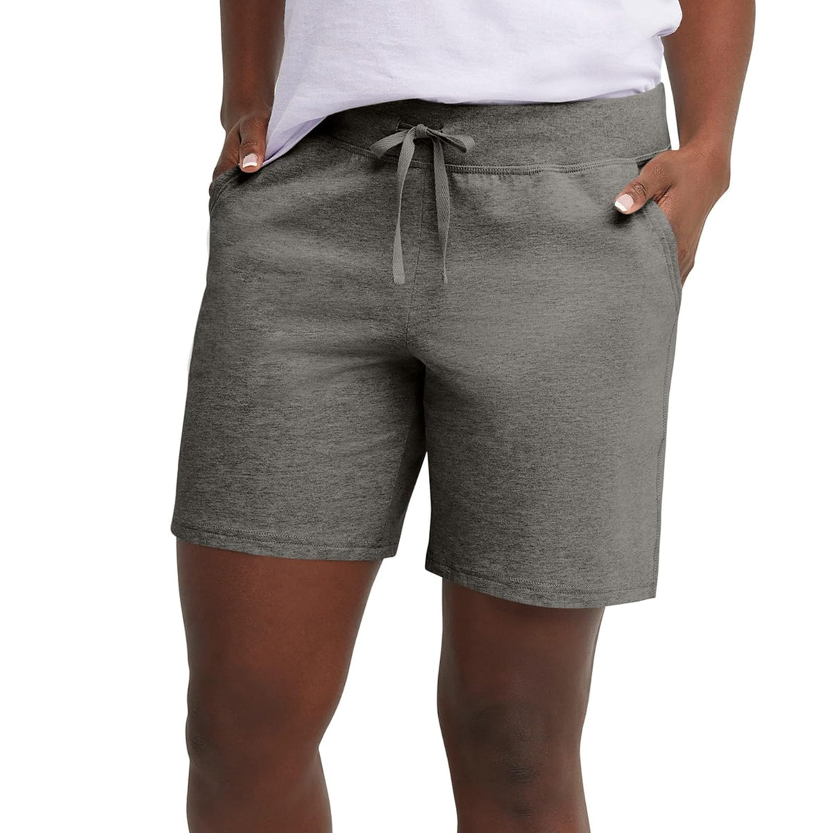 Hanes Short Deportivo de Algodón para Mujer - Gris Carbón jaspeado - XL