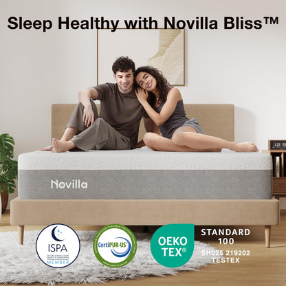 Novilla Colchón tamaño Individual, colchón de Espuma viscoelástica de Gel de 12 Pulgadas para una Noche Fresca y Alivio de presión, sensación de Felpa Media con Aislamiento de Movimiento, Felicidad