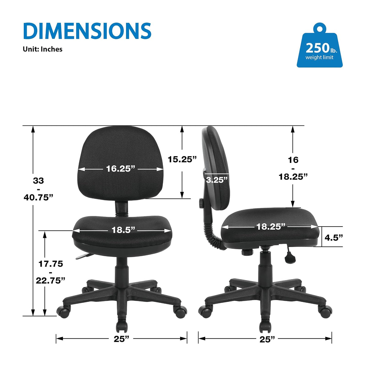 Office Star - Silla de Oficina esculpida neumática con Asiento Acolchado Grueso y Soporte Lumbar Integrado, Color Negro