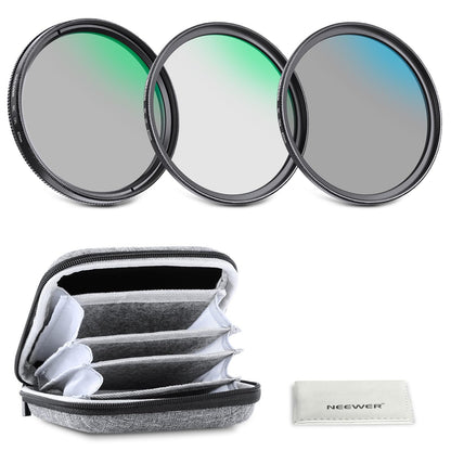 NEEWER 67mm UV/CPL/ND Kit Filtros Lentes con Estuche Rígido, Marco Aleación Aluminio & Vidrio Optico Multicapa, UV + Polarizador Circular (CPL) +Densidad Neutra (ND4) Filtro para 67mm Camara Lentes