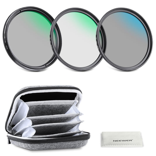NEEWER 67mm UV/CPL/ND Kit Filtros Lentes con Estuche Rígido, Marco Aleación Aluminio & Vidrio Optico Multicapa, UV + Polarizador Circular (CPL) +Densidad Neutra (ND4) Filtro para 67mm Camara Lentes