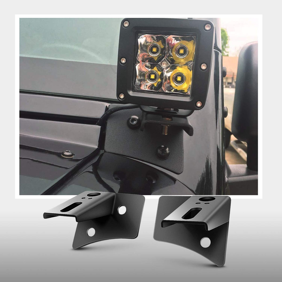 Nilight 90026B Soportes Montaje Bisagra Parabrisas Columna Luz Trabajo Halógena Niebla LED Todoterreno Negro 2 Piezas