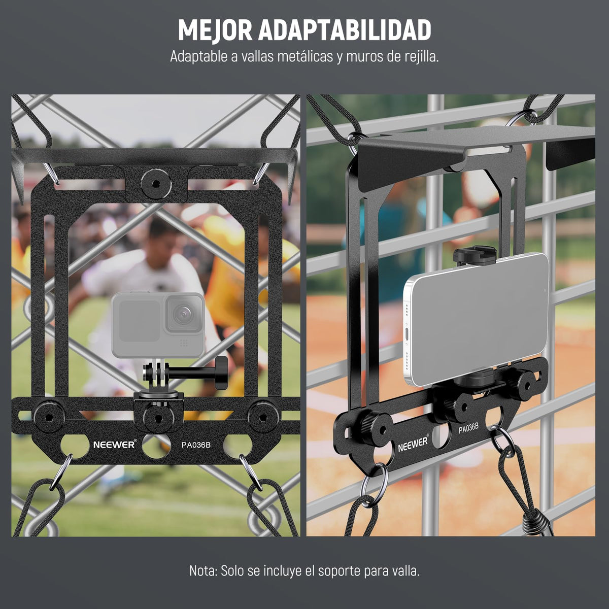 NEEWER Montaje Valla con Parasol Compatible con iPhone Mevo Camera GoPro Insta360 dji Pocket Radar Game Changer App, Kit Montaje Metal & Soporte Teléfono para Grabar Vídeos Béisbol Streaming, PA036B