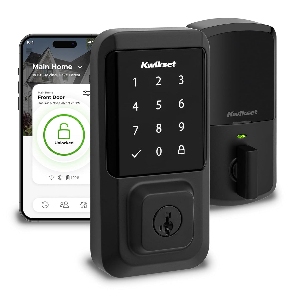 Kwikset Halo - Cerradura inteligente Wi-Fi, puerta de entrada sin llave, cierre de visualización táctil, acabado negro mate, certificado AAA, certificado UL, fácil de instalar, sin concentrador
