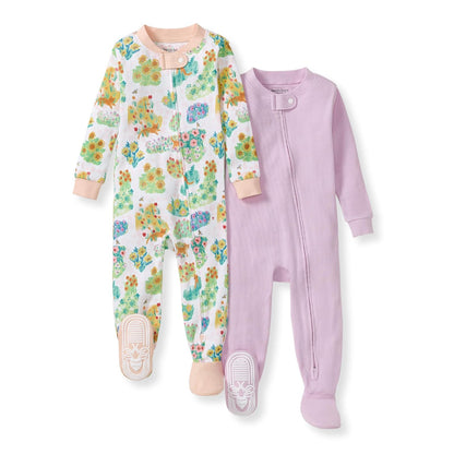 Burt's Bees Baby Pijama con Pies, 100% Algodón Orgánico, Cierre Diagonal - 18 Meses - Caminos de jardín