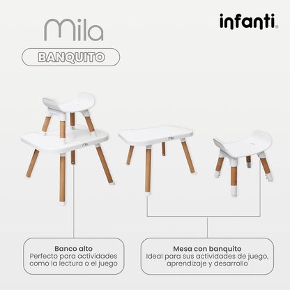 INFANTI | Silla para Bebe Alta 3 en 1 MILA | Convertible para Bebes de 6 Meses a 25 kg | Arnés de 5 Puntos y Charola Ajustable - Fácil de Limpiar y Ligera | Color Beige