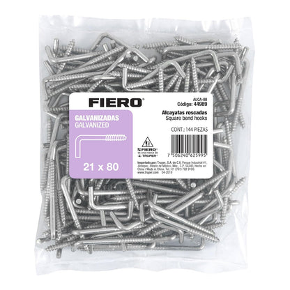 Fiero ALCA-80, Bolsa con 144 alcayatas roscadas de 21 X 80 fabricadas en acero galvanizado
