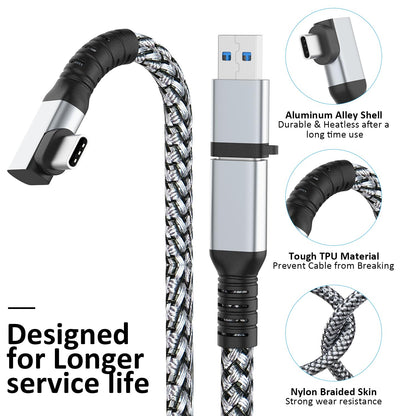 Cable Link VR de 16 pies compatible con Meta Oculus Quest 2/Quest 3/Pro Pico, accesorios trenzados de nailon y juegos de PC Steam VR, cable USB 3.0 de transferencia de datos tipo C, para auriculares VR