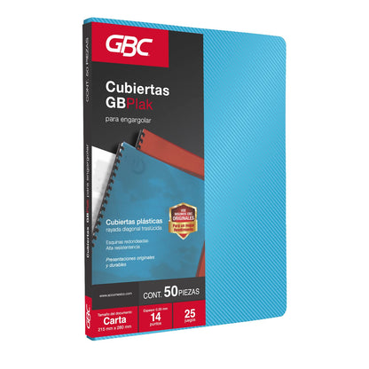 GBC Cubierta para Encuadernar Tamaño Carta, 14 Puntos - RAYADO - COLOR AZUL