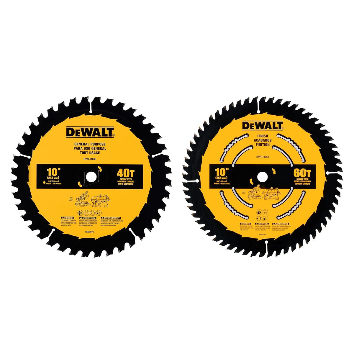 DEWALT Hoja de sierra de inglete de 10 pulgadas, 2 unidades, 40T y 60T Combo de uso general (DWA110CMB)