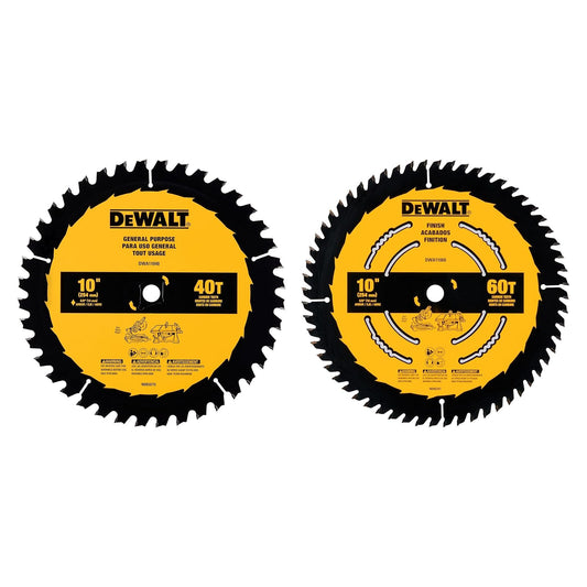 DEWALT Hoja de sierra de inglete de 10 pulgadas, 2 unidades, 40T y 60T Combo de uso general (DWA110CMB)