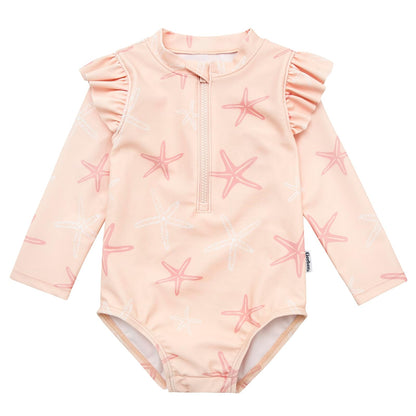 Gerber Traje de Baño de una Pieza, Manga Larga, para Niña - Estrella de mar rosada - 18 Meses