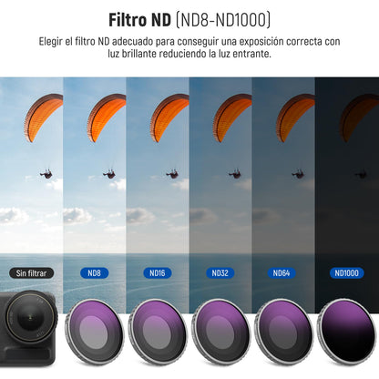 Neewer - Juego de filtros ND Compatible con dji Osmo Action5 Pro/Action4, Paquete de 6 ND8 ND16 ND32 ND64 ND1000 CPL+Kit de Filtro de Densidad Neutra, Accesorios de cámara de acción, Vidrio óptico HD