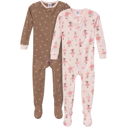 Gerber Baby Girls' 2-Pack Footed Pajamas