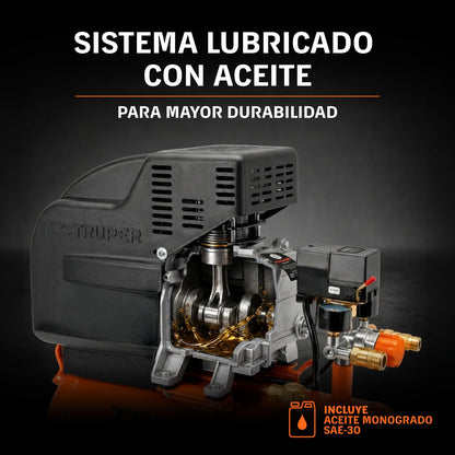 Truper COMP-25LT, Compresor de aire, lubricado, potencia máxima, 3 HP, 120 V, horizontal 25 L