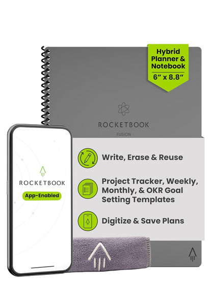 Rocketbook Cuaderno Inteligente Fusion - Gris | Seguimiento de objetivos, planificación de proyectos y toma de notas en un cuaderno