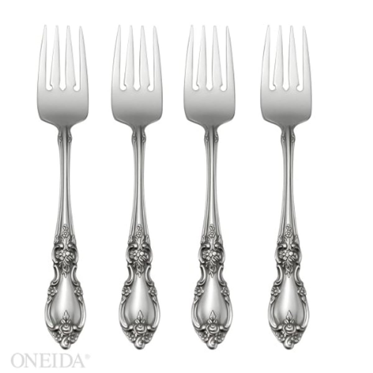 Oneida Louisiana Fine - Tenedores de cena, juego de 4, acero inoxidable 18/10 - Tenedores para ensalada, juego de 4