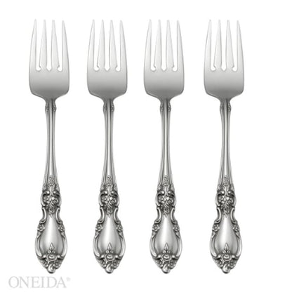 Oneida Louisiana Fine - Tenedores de cena, juego de 4, acero inoxidable 18/10 - Tenedores para ensalada, juego de 4