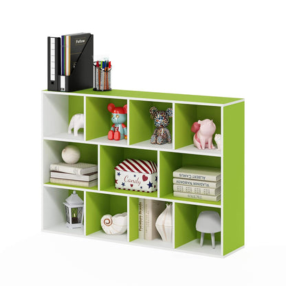 Furinno Estante Organizador Reversible de Cubos, Placa de Partículas, Blanco - Blanco verde - 11-Cube