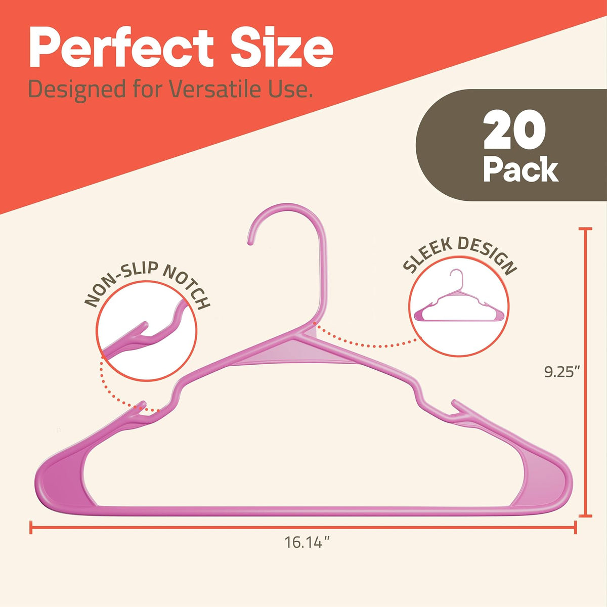 Campior Premium Clothes Hangers – Space-Saving Slim Design, Lightweight and Durable Plastic with Smart Shoulder Grooves, Versatile Usage for Organizing Laundry, Coats, and Clothes, Pink, Pack of 20