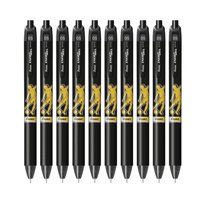 Pentel EnerGel Bolígrafo de Gel Retráctil, Edición Fútbol, Punta 0.5 mm, Paquete de 10 - Negro - 10 piezas