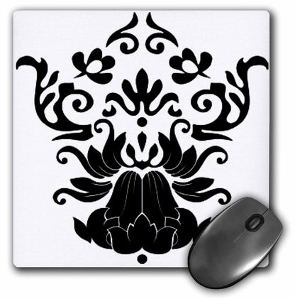 3dRose 8 x 8 x 0.25 Inches Mouse Pad, Elegant Black on A White Design (mp_65175_1)