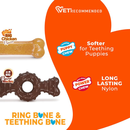 Nylabone Cachorro Masticar Anillo Hueso y Juguete Paquete Doble, Sabor Medley, 2 Unidades, Petite