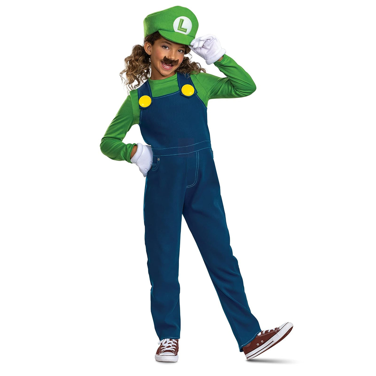 Disfraz de Luigi para niños, disfraz oficial de Super Mario Bros y accesorios para niños, tamaño (4-6)