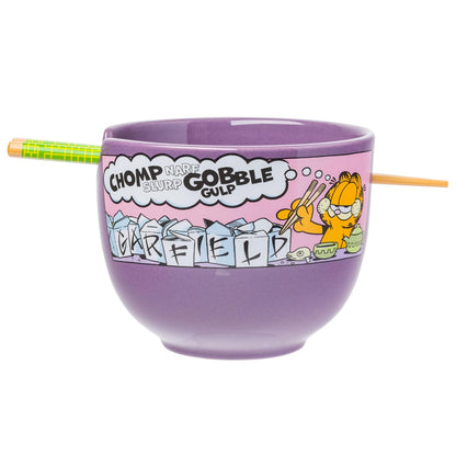 Silver Buffalo Tazón de Cerámica para Ramen con Palillos y Cuchara, 592 ml - Garfield Comer para llevar