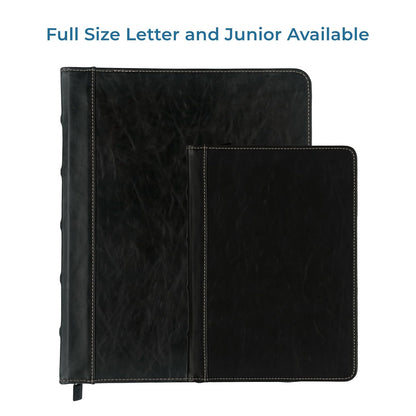 Samsill - Carpeta de piel clásico, con cierre, anillo redondo de 1 pulgada, tamaño carta documentos de 8.5 x 11, costuras en contraste, portafolios organizadora profesional, planificador, negro