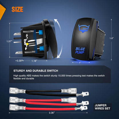 Nilight - Interruptor para bomba de sentina, con luz LED, 5 pines, con láser, SPST 20A/12V, 10A/24V, color azul para pesca marina, barco, caravana, barco, caravana, caravana, caravana,