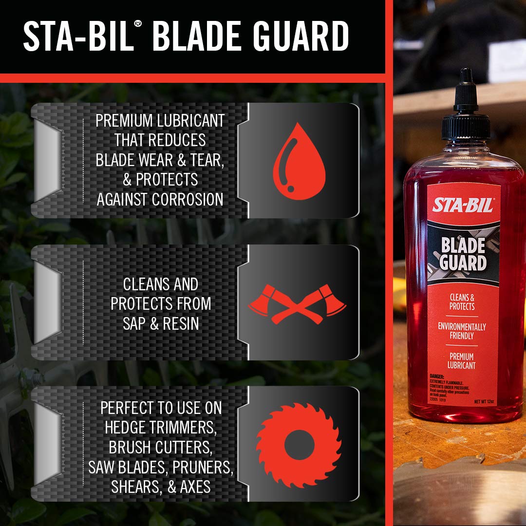 STA-BIL Blade Guard – Lubricante de primera calidad, ayuda a mantener el borde, no daña las plantas, protege contra el óxido y la corrosión, seguro para usar en equipos eléctricos de gas, 12 onzas