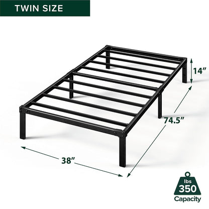 Zinus Yelena - Marco de Cama con Plataforma de Metal de 14 Pulgadas, Soporte de Listones de Acero, no Necesita somier, Embalaje ecológico WonderBox (TM), fácil Montaje, Negro, Individual