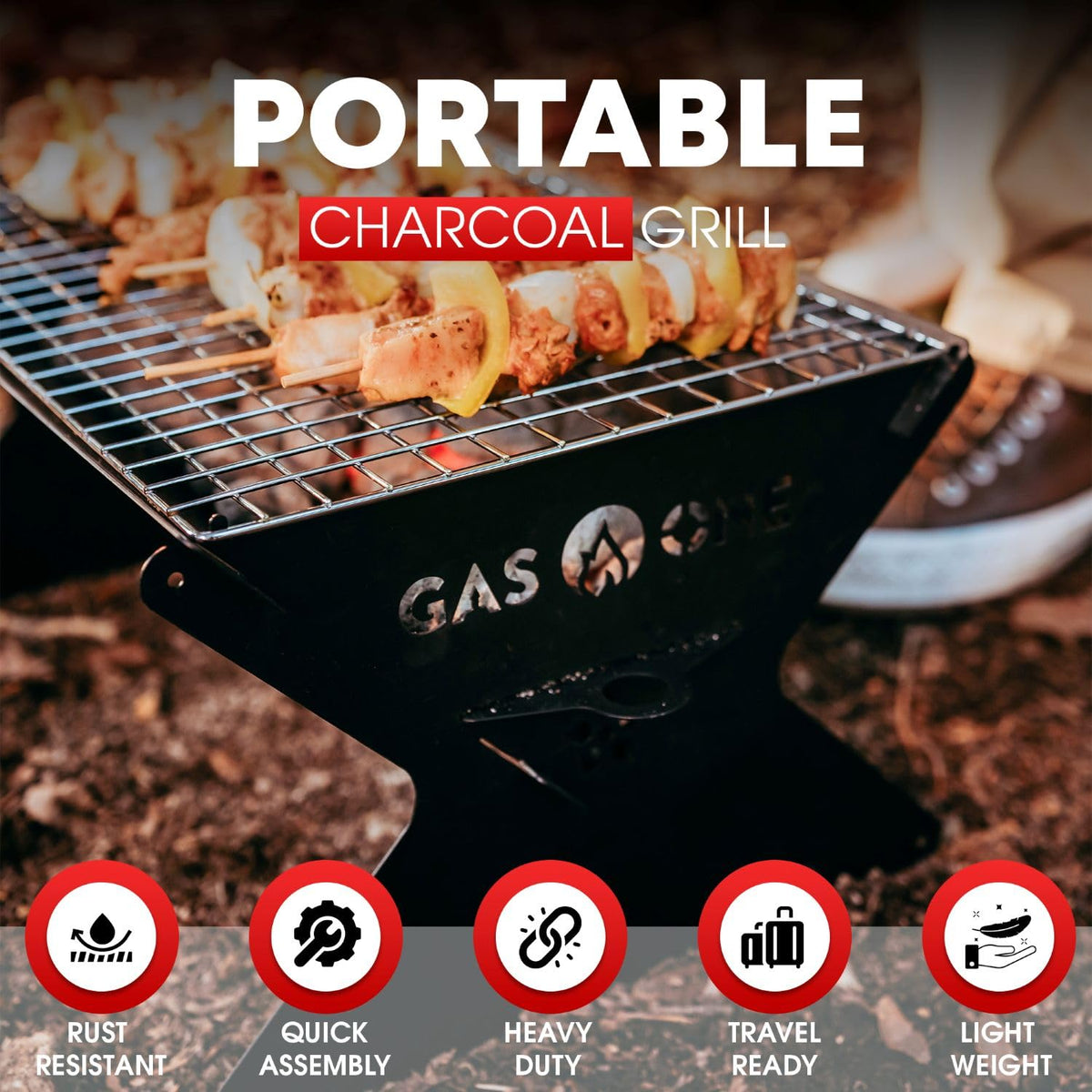 GasOne - Parrilla portátil de carbón de 15 pulgadas, parrilla plegable para barbacoa, parrillas de camping para patio trasero, hoguera, patio, fogata portátil de alta resistencia, equipo de cocina de