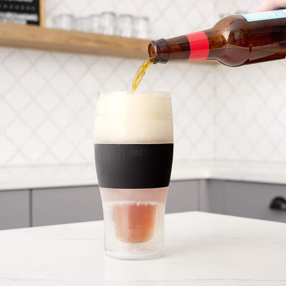 Host Copas de cerveza Freeze de 16 onzas, enfriador de gel de congelación de doble pared de plástico, juego de 2, color negro