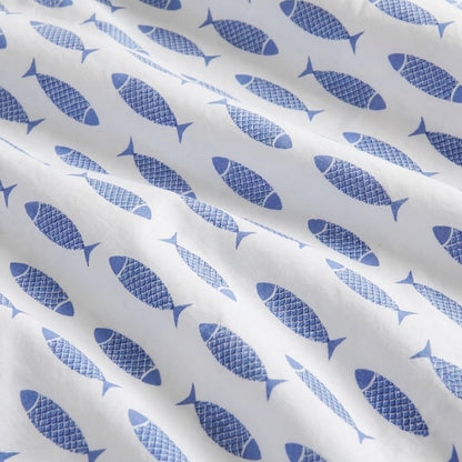 Nautica Woodblock Fish Sheet Set, Twin Blue