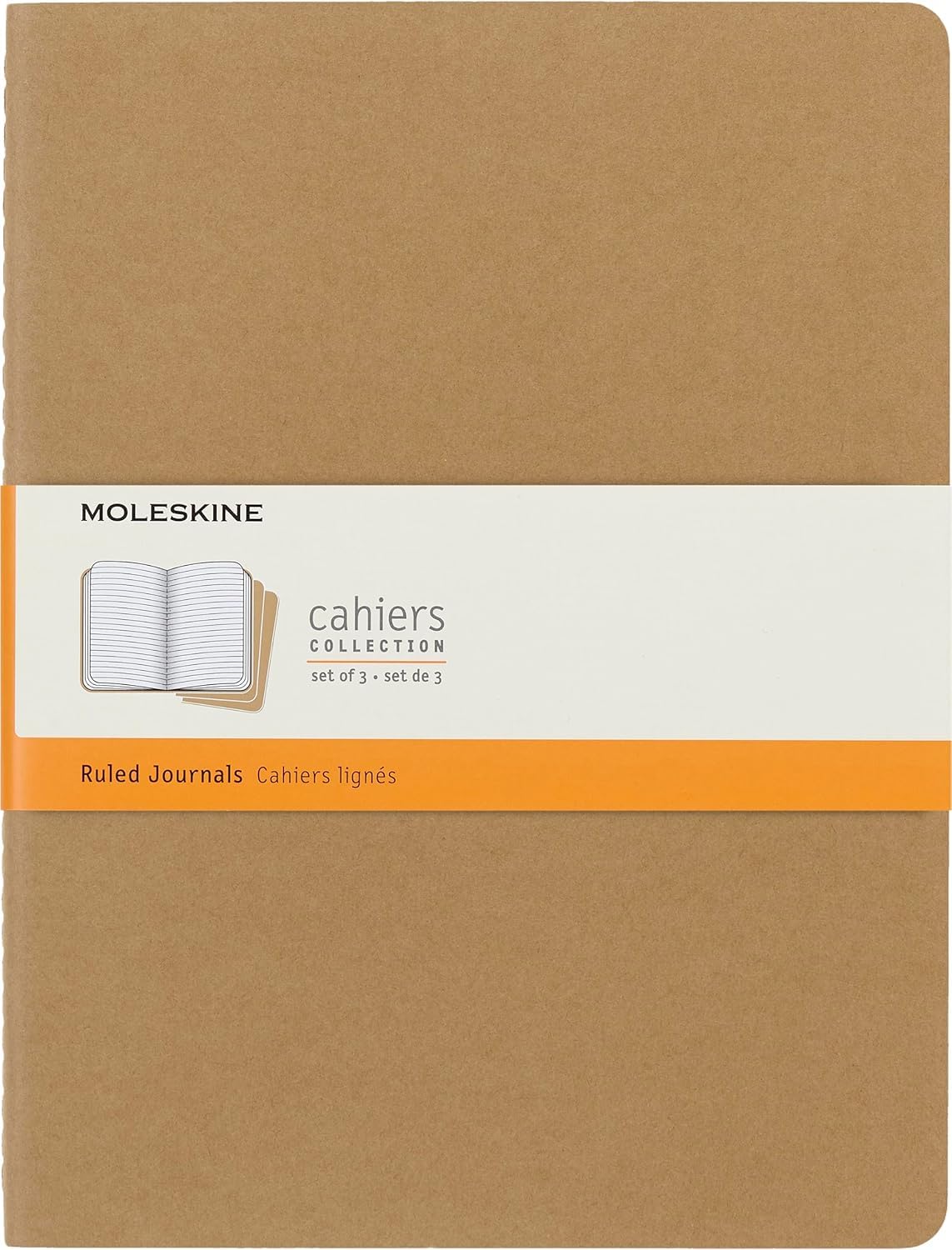 Moleskine Cahier Diario Cubierta Suave XL, Set de 3 - Rayas - Kraft