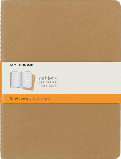 Moleskine Cahier Diario Cubierta Suave XL, Set de 3 - Rayas - Kraft