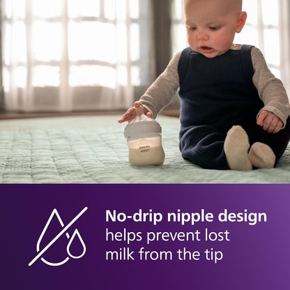 Philips Avent Natural Biberón 4 Oz Pezón Respuesta Natural Flujo Lento | Alimentación de mama + biberón, flujo de leche de ritmo bebé, pezón suave en forma de pecho, pezón sin goteo, sin BPA