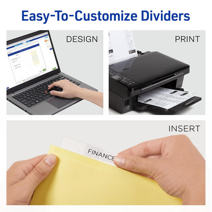 Avery 11113 - Divisores insertables para carpeta de 3 anillos, juego de 5 pestañas, pestañas grandes transparentes, papel pulido con refuerzo dorado, 24 juegos, ideal para organizar proyectos
