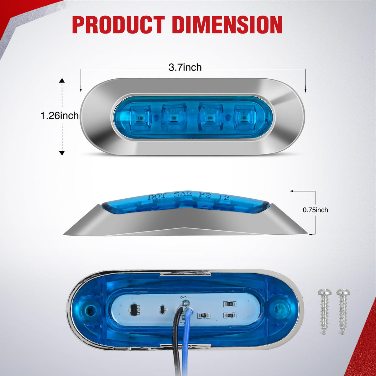 Nilight - 10 luces laterales ovaladas azules, 4 luces LED de 3.7 pulgadas, IP68, impermeable, CC 12-24 V, con bisel chapado en cromo, universal, para coche, camión, autobús, remolque, barcos