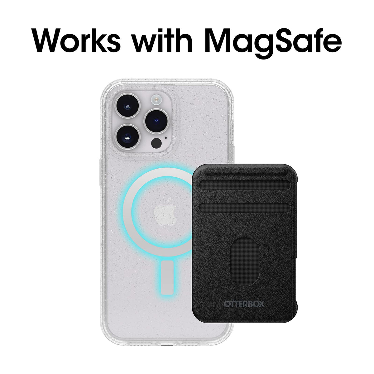OtterBox SYMMETRY SERIES+ CLEAR Antimicrobial Funda con MagSafe para iPhone 14 Pro Max (ONLY) - STARDUST (Transparente/Purpurina)