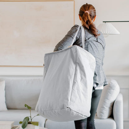 Cesto plegable de gran tamaño para ropa sucia y toallas, bolsa de lavandería de algodón orgánico de pie alto con asas largas, ideal para baño, recámara o habitación de los niños, tamaño grande natural