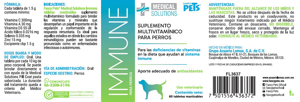 Fancy Pets MS Immune Tabletas Masticables para Perros – Suplemento con Antioxidantes, Apoya el Sistema Inmune, 60 Tabletas