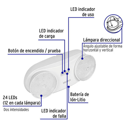 Volteck LAE-24D, Lámpara de emergencia 24 Leds 170 lúmenes dirigible, recargable