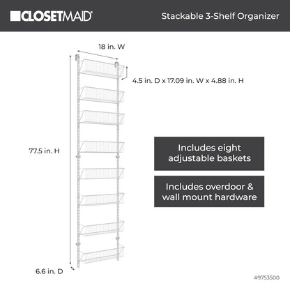 ClosetMaid Adjustable 8-Tier Wall and Door Basket Organizer, 18"