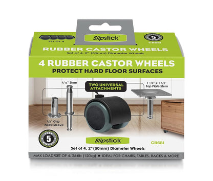Slipstick CB681 - Ruedas protectoras de suelo de goma de 2 pulgadas (juego de 4) opciones de montaje de vástago o placa superior de 5/16 pulgadas, negro/gris verde