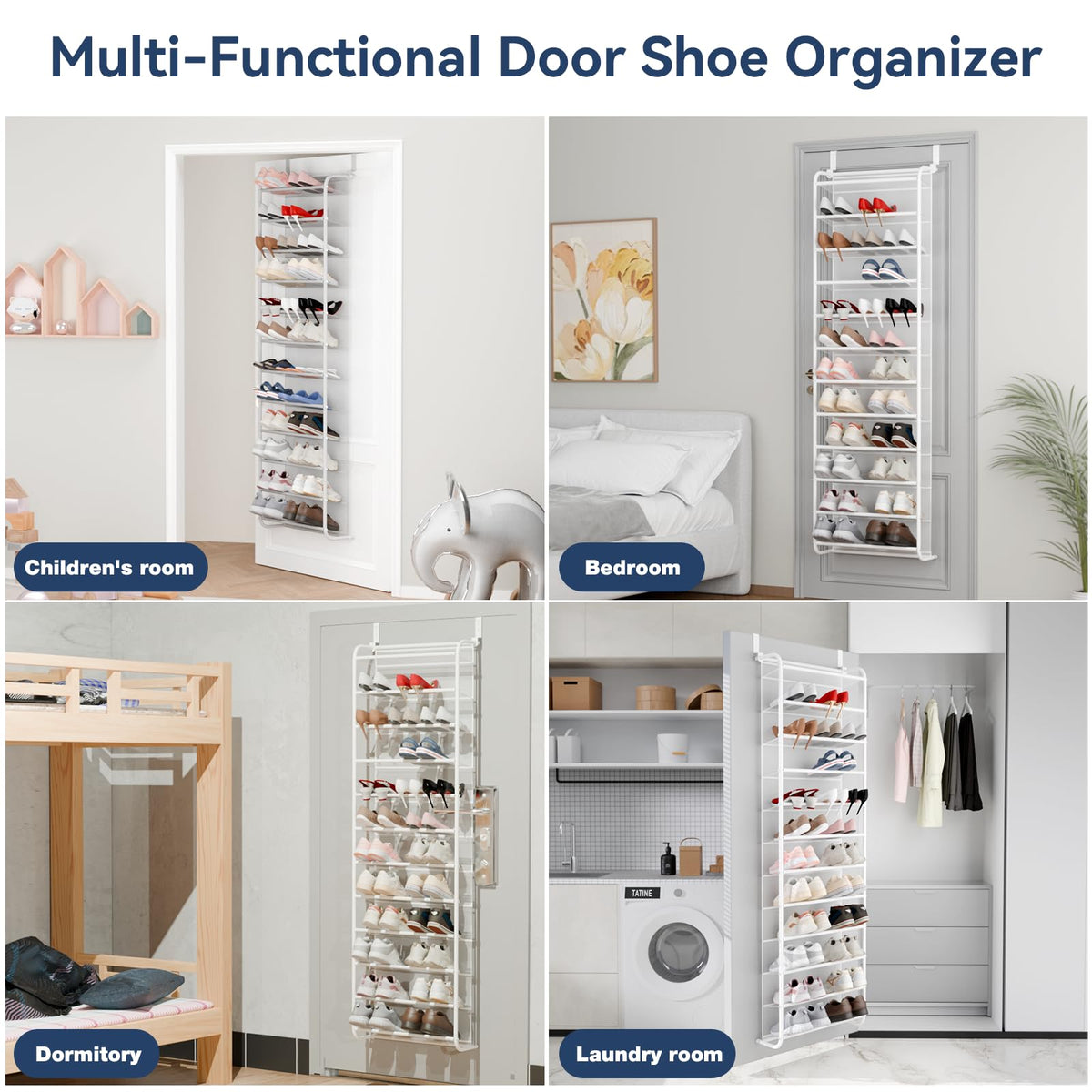 Whitmor Organizador de Zapatos 36 Pares 12 Niveles | Sobre puerta/montaje en pared, dormitorio/entrada/armario, marco metal malla, no taladrar
